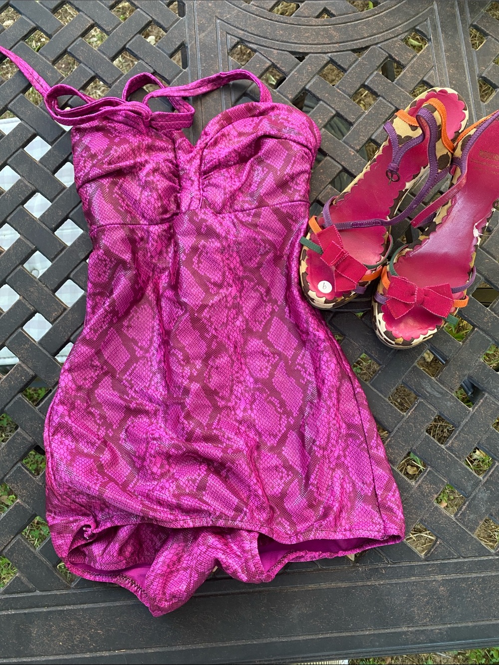 Moschino Pink and Multicolor Scalloped Sandals & Vintage Hand Made Swimsuit
